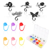 LBU 5Pcs Crochet Ring + 100Pcs Stitch Markers Adjustable Crochet Tension Rings for Finger Handmade Yarn Guide Crocheting Rings K