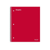 Staples Accel Durable Poly Cover 1Subject Notebook, Wide Ruled, Red