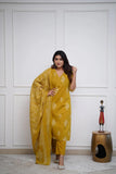Gosriki Women'S Rayon Viscose Straight Printed Kurta With Pant & Dupatta (Kanisha Mustard-Gs_M_Mustard_Medium),Mustard,,B0F8ZYGWF1