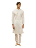 Manyavar Men's White Cotton Checks Kurta Pyjama Set