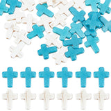 SUNNYCLUE 1 Box 100Pcs Cross Beads Bulk White Blue Synthetic Turquoise Stone Beads Easter Holiday Pocket Crosses 16x12mm Mini Sm