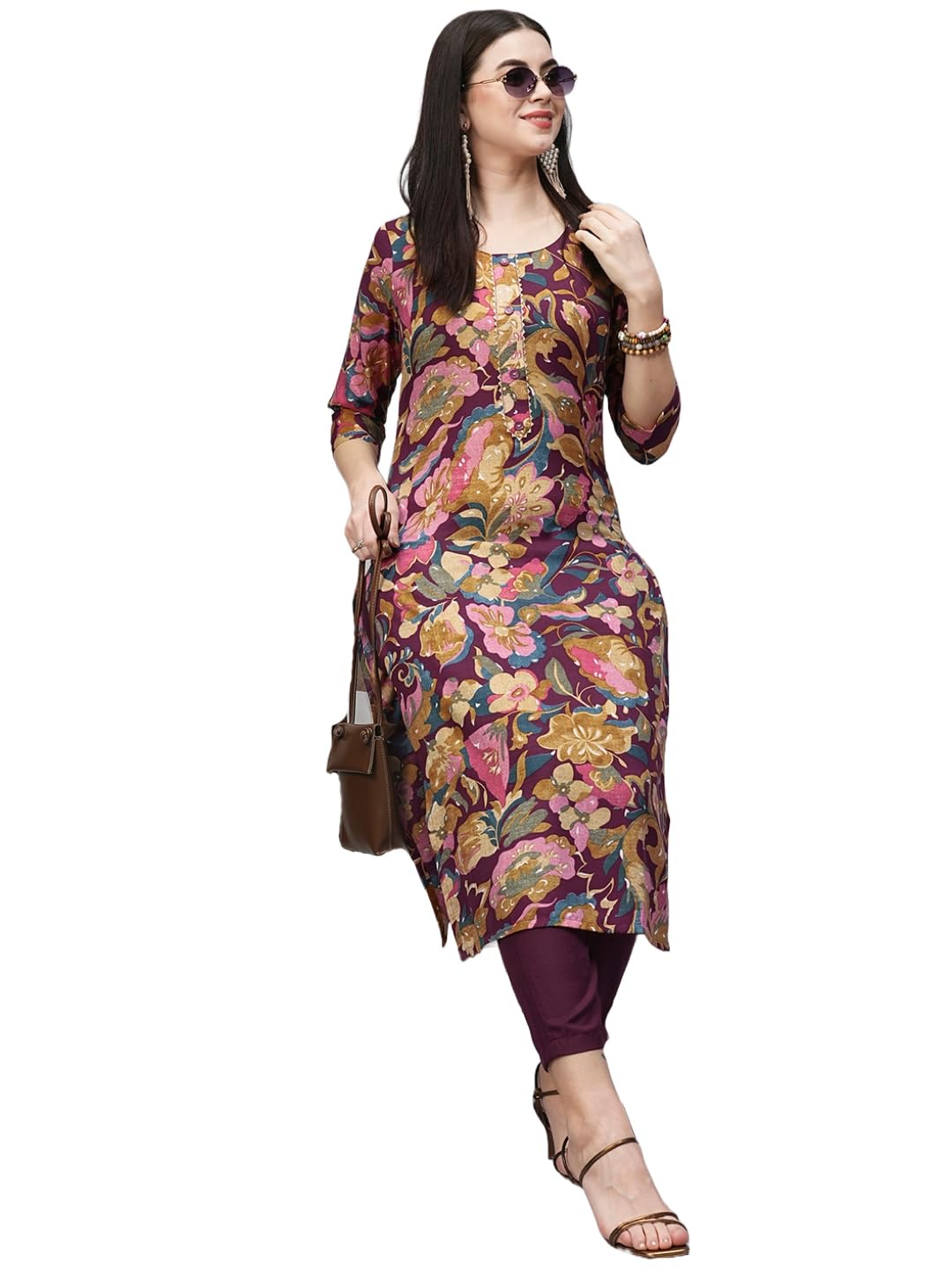 Anni Designer Women'S Cotton Blend Straight Printed Kurta With Pant (Jabala Purple-Nw_L_Purple_Large),Purple,L