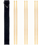 AUGSHY 3 Pairs 5A Wood Drum Sticks with Carry Bag, Natural Maple Drumsticks for Practice,Performance Recording Drum Sticks Set f