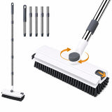 3in1 Floor Scrub Brush with Long Handle, Stiff Bristles & Squeegee