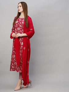 Gosriki Women'S Cotton Blend Straight Printed Kurta With Pant & Dupatta (Mei Red-Nw-Gs_Xl_Red_X-Large),Red,,B0D2NF9DTT