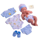 8 piece Layette Baby Doll Gift Set | JC Toys - La Newborn Nursery | 14 Life-Like Smiling Doll w/ Accessories | Blue | Ages 2+