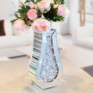 ALLARTONLY Crushed Diamond Mirror Vase Crystal Silver Glass Stunning Decorative Vase Flower Luxury for Home D cor. Cant Hold Wa