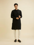Manyavar Men'S Spandex Self Design Kurta (Black,Xl)
