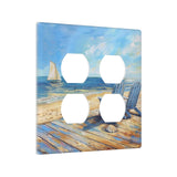 Xuejiaku Outlet Covers Sea Beach Chair Oil Painting Ocean Sailboat 2 Gang Decorative Light Switch Cover Double Duplex Socket Cov