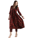 Anni Designer Women'S Rayon Blend Anarkali Printed Kurta With Pant (Gunba Maroon_L_Maroon_Large),Maroon,L