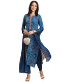 Gosriki Women'S Rayon Blend Straight Bandhej Printed Kurta With Pant & Dupatta (Turae Cerosin-Vks02-Gs_S_Dark Blue_Small),Dark Blue,,B0DJK49HDC