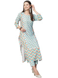 Anni Designer Women'S Cotton Blend Printed Straight Kurta With Pant (Rcb-See-Green-Nw_S_See Green_Small),See Green,S
