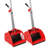 2 Pack Heavy Duty Broom and Dustpan Set,Indoor Outdoor Sweeping Kit,Red