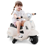 Costzon Toddler Motorcycle, Licensed Vespa Ride on Motorcycle with Training Wheels, LED Headlight & Horn Sound, Ride on Toy, 6V 