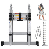 Aluminum Telescoping Ladder Extension Ladder 12.5ft A Type A Frame Portable Folding Ladder 6+6 Steps, Multi-Purpose Heavy Duty A
