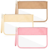Sanwuta 3 Pcs Clear Zipper Pouches - Nylon Makeup Bags Cosmetic Travel Toiletry with Zipper, Preppy PVC Flat Pouch for Women Gir