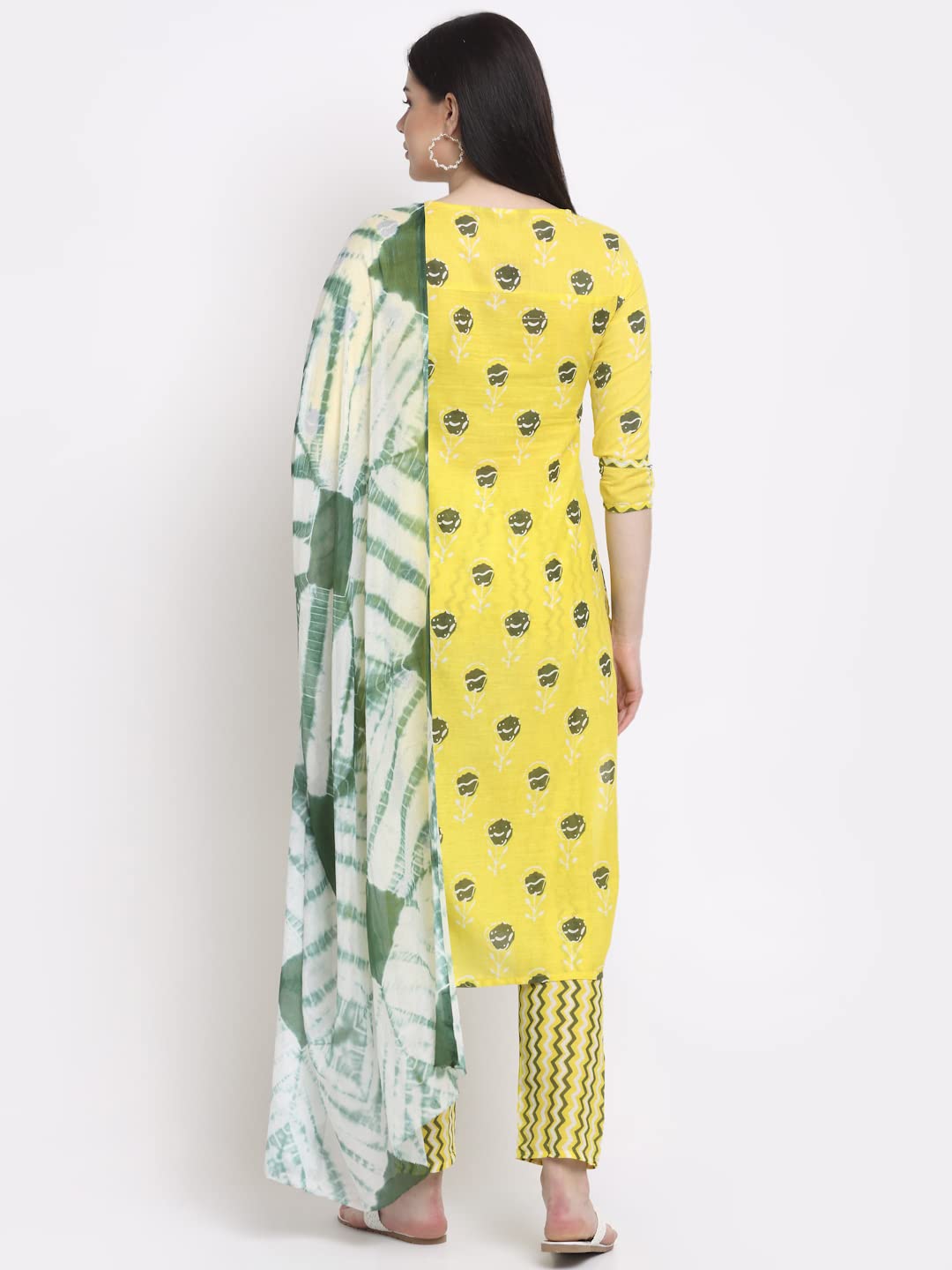 Anni Designer Women'S Cotton Straight Kurta With Palazzo & Dupatta (Kpzd-Cot-10011-Yellow_Xxl_Yellow_Xx-Large),Yellow,2XL,Cotton Blend,Straight,Dupatta, Palazzo