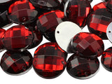 Allstarco 14mm Red Ruby CH17 Flat Back Sew On Round Beads Acrylic Rhinestones Sewing Plastic Gems with Holes for Jewelry, Clothe
