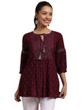 Libas Women's Viscose Rayon Geometric A-Line Kurti (29108O Burgundy
