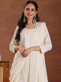 Libas Womens Embroidered Cotton Straight Kurta With Trousers And Dupatta Off White L 49114