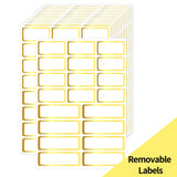 Gold Labels Stickers, Removable Blank Labels Gold Border, Self-Adhesive Rectangular Stickers Water/Oil/Tear Resistant for Storag