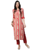 Gosriki Women'S Cotton Blend Straight Printed Kurta With Pant (Dania Red-Nw5-Gs_L_Red_Large),Red,,B0BVHZWT3G