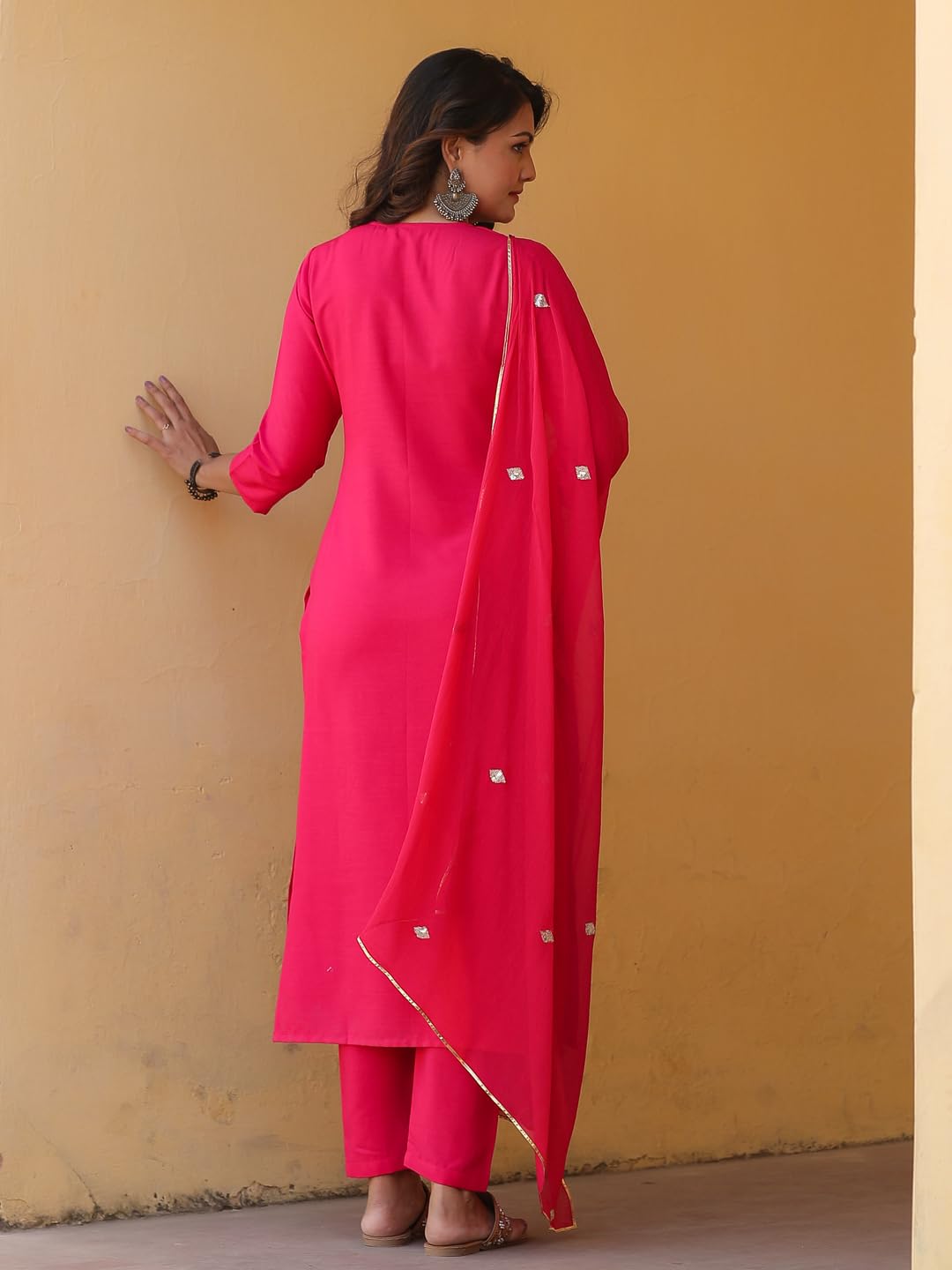 Gosriki Women'S Rayon Blend Embroidered Straight Kurta With Pant & Dupatta (Kasturi Pink-Nw-Gs_5Xl_Pink_Xxxxx-Large),Pink,5,B0CYH9M2YJ