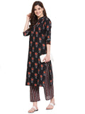 Anni Designer Women'S Cotton Straight Kurta With Pant (Kpt-Cot-10032-Black_Xl_Black_X-Large),Black,XL