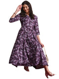 Anni Designer Women'S Rayon Blend Anarkali Printed Kurta With Pant (Sipradh Purple_L_Purple_Large),Purple,L