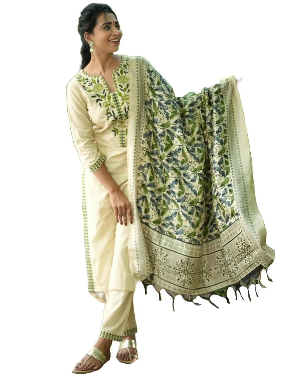 Anni Designer Women'S Rayon Blend Straight Embroidered Kurta With Pant & Dupatta (Pamposh Cream_Xxl_Cream_Xx-Large),Cream,2XL