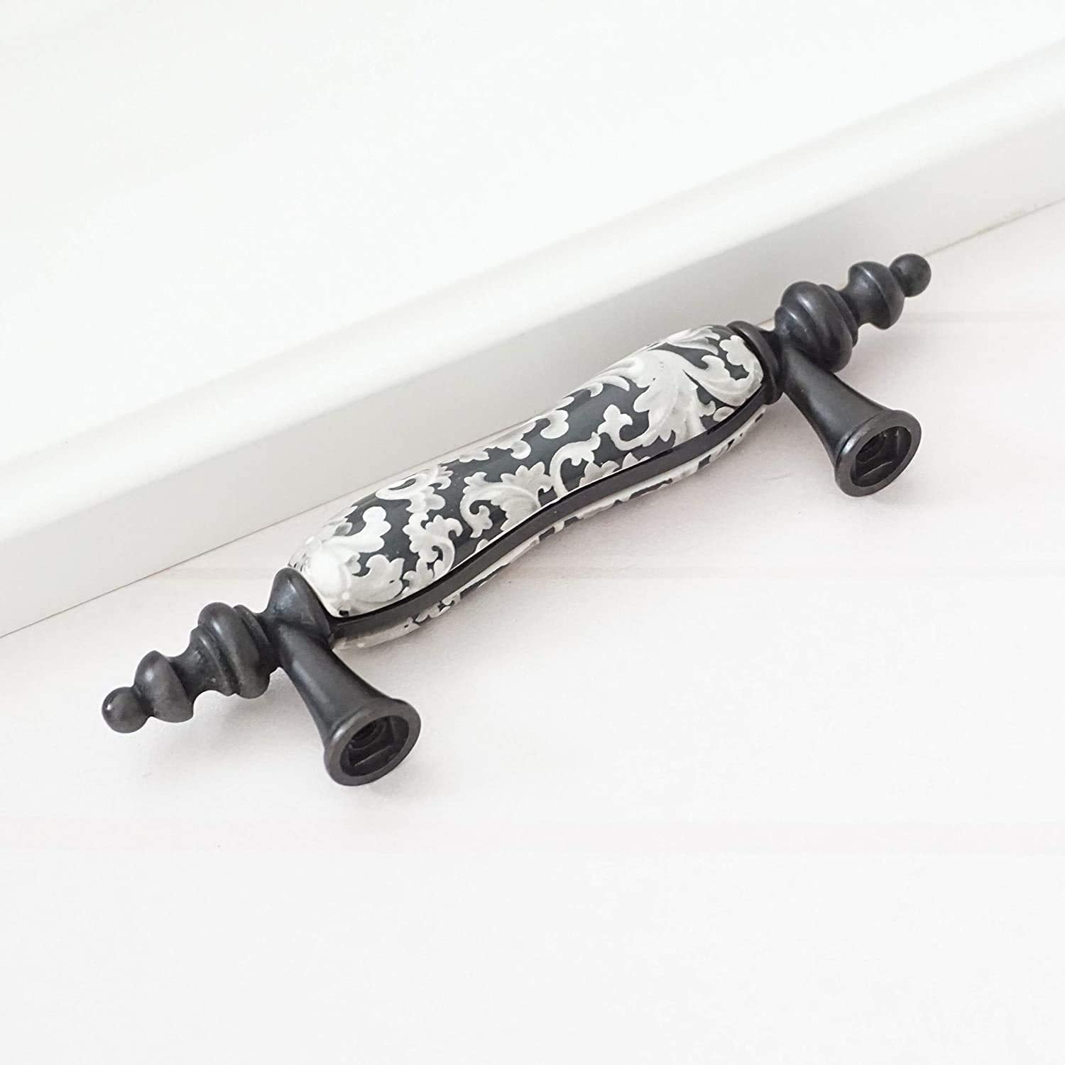 LBFEEL 6 Pack 3 Ceramic Drawer Knob Black and White Rustic Dresser Drawer Pull Handle for Kitchen Cabinet Knob Furniture Hardw