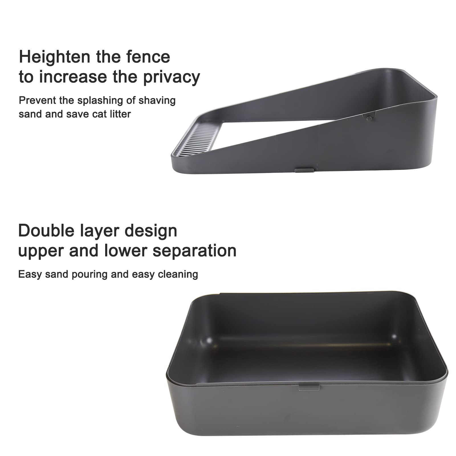 Sfozstra Open Litter Box, High Side Sifting, Secure and Odor Control, Removable, Easy to Clean for Cats Up to 8 Pounds (Black Sm