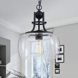 WUZUPS Chandelier Rustic Farmhouse Industrial Round Ceiling Pendant LED Light Fixture with Clear Glass Shades for Dining Room Ki