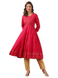 rangita Pink Rayon Calf Length Embroidered Anarkali Kurti for Women | Kurta for Women_L