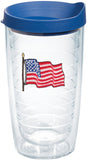 Tervis American Flag Insulated Tumbler with Emblem and Blue Lid, 16 oz - Tritan, Clear