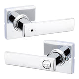 Kwikset Breton Interior Privacy Door Handle with Lock, Door Lever For Bathroom and Bedroom, Polished Chrome Reversible Keyless T