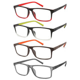 acavefox 4 Pack Reading Glasses Men Readers Blue Light Blocking Computer Eyeglasses Fashion Rubber Temple (Strength 3.25