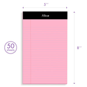 Alitte Colored Legal Notepads 5x8, Pack of 12- Perforated Narrow Ruled Writing Pad - Premium Thick Paper, No Ink Bleeding - Lega