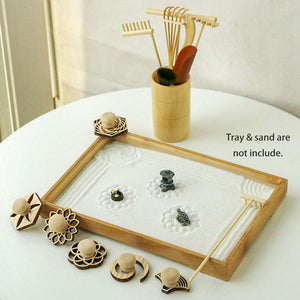 Zen Garden Rake Stamp Tools - Meditation Rock Sand Garden Accessories - Office Desktop Mini Zen Gifts For Man Women Bamboo Rakes