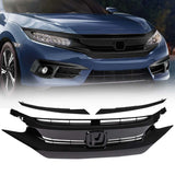 PIT66 Front Bumper Hood Grille Guards + 2Pcs Eye Lid, Compatible with 2016-2018 Honda Civic 10th GEN OE Factory Style ABS Plasti