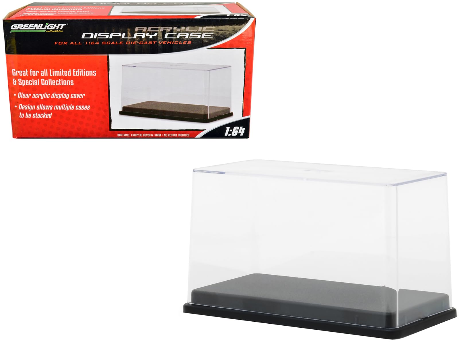 Tall Acrylic Collectible Display Show Case For 1/64 Scale Model Cars With Black Plastic Base By Greenlight
