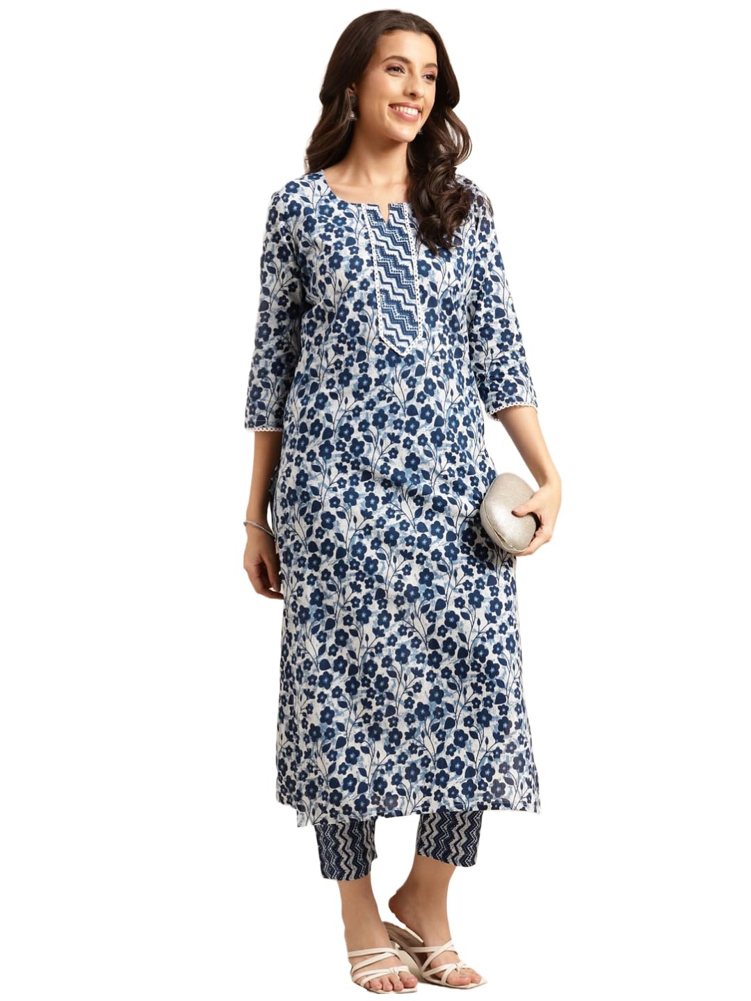 Gosriki Women'S Cotton Blend Printed Straight Kurta With Pant (Vishu Blue-Nwg-Gs_Xxl_Blue_Xx-Large),Blue,2,B0CBPRG4NP