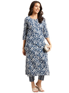 Gosriki Women'S Cotton Blend Printed Straight Kurta With Pant (Vishu Blue-Nwg-Gs_Xxl_Blue_Xx-Large),Blue,2,B0CBPRG4NP