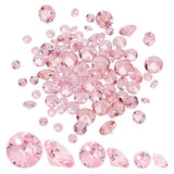 PH PandaHall 100 Pcs 3 Sizes Pink Faceted Crystal Beads 4/6/8mm Flat Round Charm with Holes Pre-Punched Cubic Craft Beads for Br