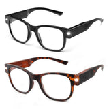 SKYWAY Reading Glasses Lighted Rechargeable Bright LED Readers with Lights Eyewear Clear Vision Unisex(Black+Tortoiseshell-3.5X)