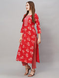 Anni Designer Women'S Cotton Blend Printed Straight Kurta With Pant (Lalbagh Red_S_Red_Small),Red,S,Cotton Blend,Regular,