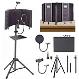 SYLPHID Microphone Isolation Shield with Pop Filter & Stand and Phone Clip, Foldable Triple Layer Sound Proofing, Studio Mic Cov