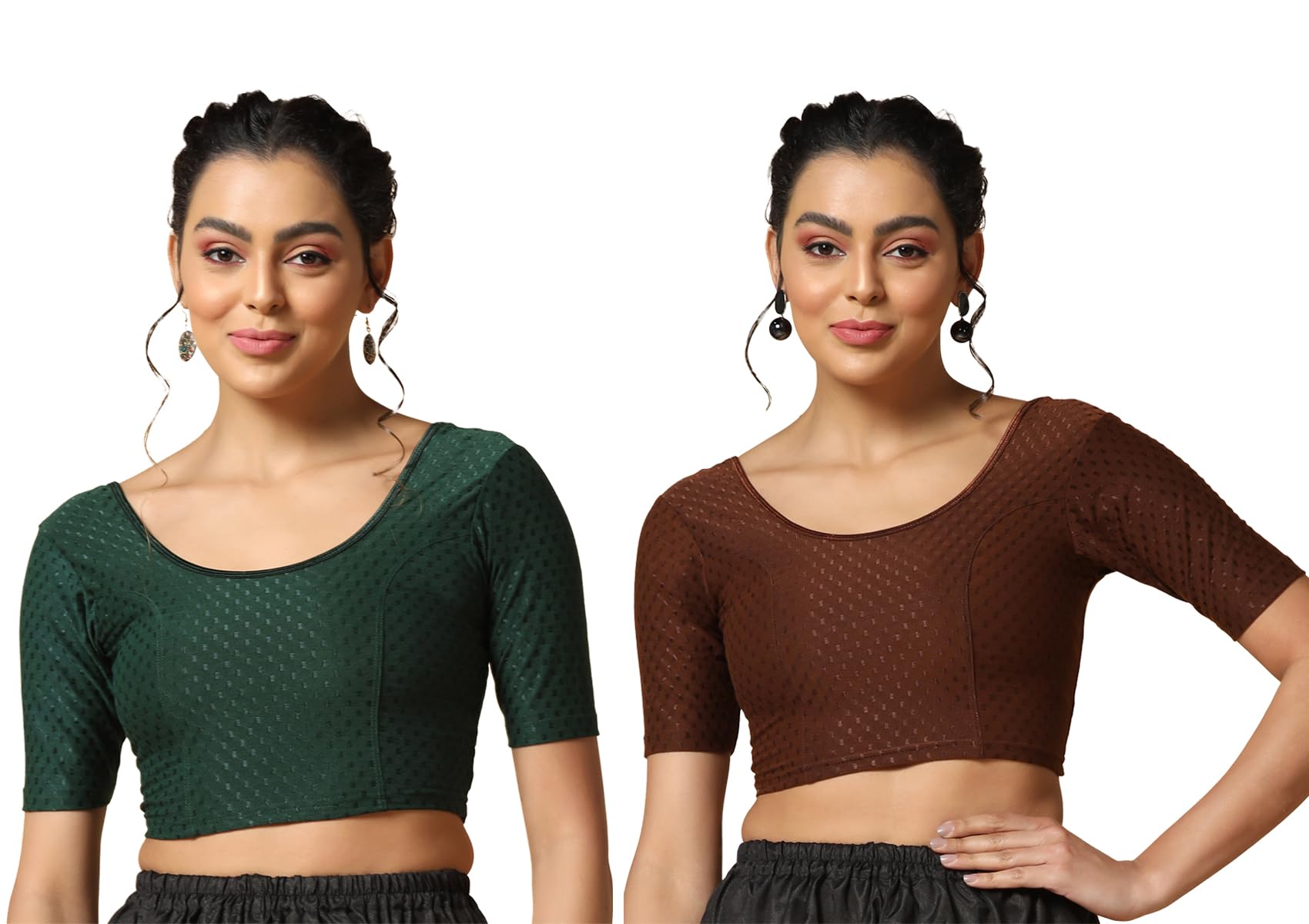 Toplot Cotton Blend Lycra Stretchable Readymade Blouses Pack Of 2 (Combo-5058-Cof-Gre-44),Coffee-Green,44,B0CV59X865