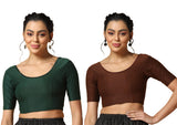 Toplot Cotton Blend Lycra Stretchable Readymade Blouses Pack Of 2 (Combo-5058-Cof-Gre-40),Coffee-Green,40,B0CV59K2B8