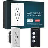 Smart in Wall Outlet, Standard Electrical Outlets with 2 USB Ports & 2 Plugs, Work with Alexa Google Home 15 Amp Outlet ETL FCC 